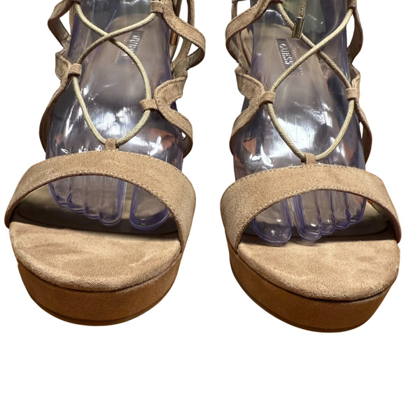 Guess Aurela Women's 10M Beige Suede Platform Heels Stiletto Sandal Cage Strappy - Picture 10 of 16